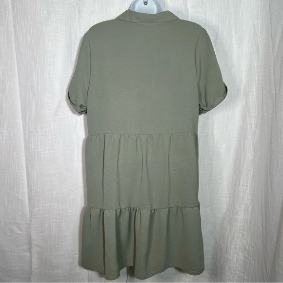 Derek Heart Babydoll Collared Cuffed Short Sleeve Flowy Shirt Dress Sz L - Picture 4 of 5